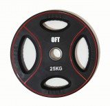 Диск олимпийский полиуретановый черный с четырьмя хватами 25 кг Original Fit.Tools ф50 мм