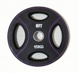 Диск олимпийский полиуретановый черный с четырьмя хватами 15 кг Original Fit.Tools ф50 мм